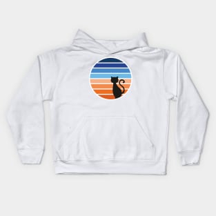 Cat looking at sunset - vintage illustration in orange and blue Kids Hoodie